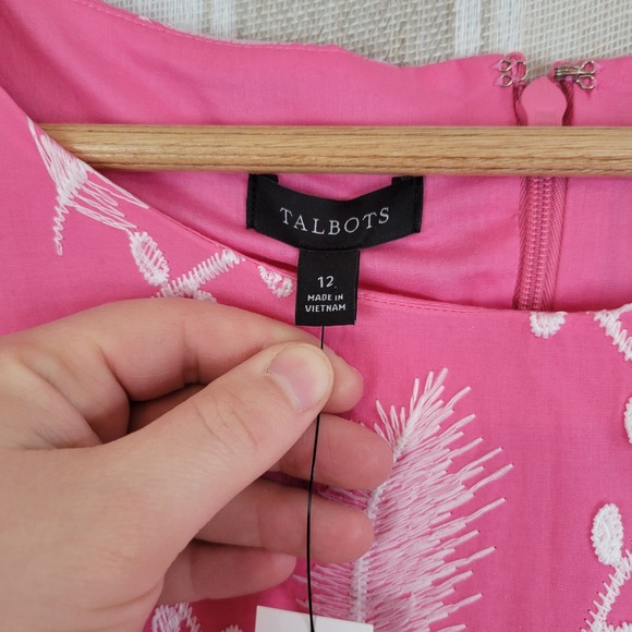 NEW Talbots Graceful Gardens Shift Dress Cotton Pastel Pink Size 12 Embroidered - Picture 5 of 12